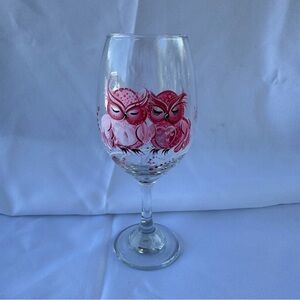 Owl Design Wine Glass with Pink Accents